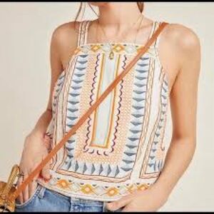 entro Geo-Pattern Square Neck Cami in Cream, Blue & Tan